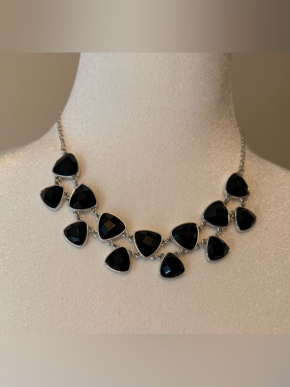 Liz Claiborne Black Faceted Stone Statement Necklace
